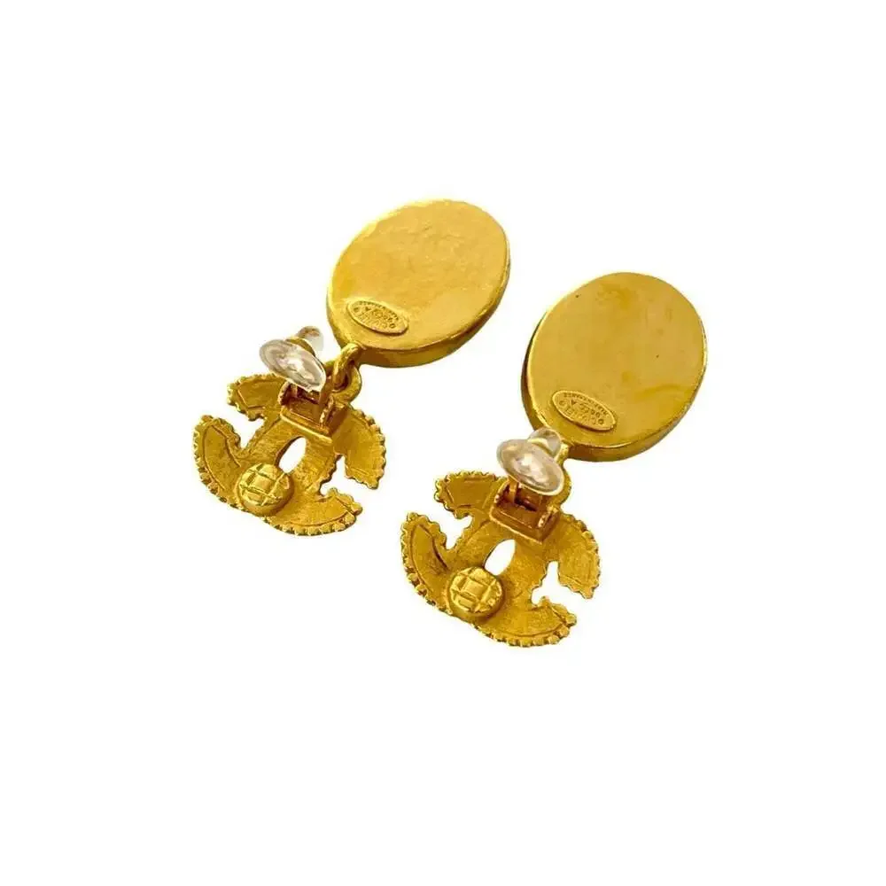 CHANEL Vintage Red Logo Earrings